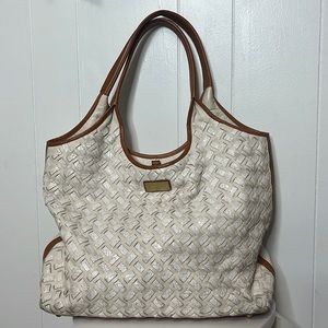 Brahmin cream & white leather tote satchel purse
